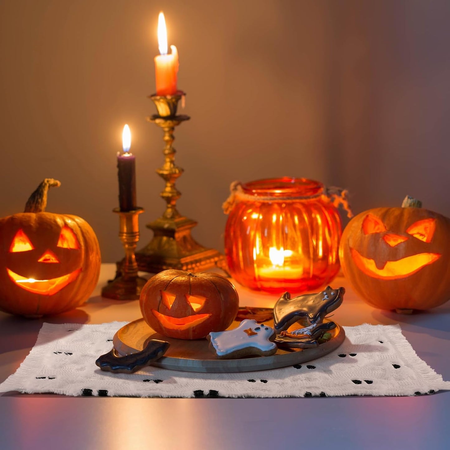 Nuanchu 4 PCS White Ghost Boo Placemats 13 x 19 Inch Halloween Soft Plush Faux Fur Wool Table Mats Halloween Placemats for Party Kitchen Dining Decoration