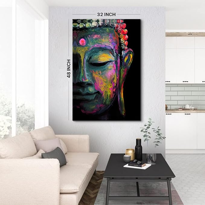 Abstract Buddha Wall Art Living Room Zen Decor Extra Large Buddha Pictures Bedroom Canvas Prints, 32x48 Buddhism Painting Meditation Room Spiritual Poster Modern Artwork Office Stair Home Decorations