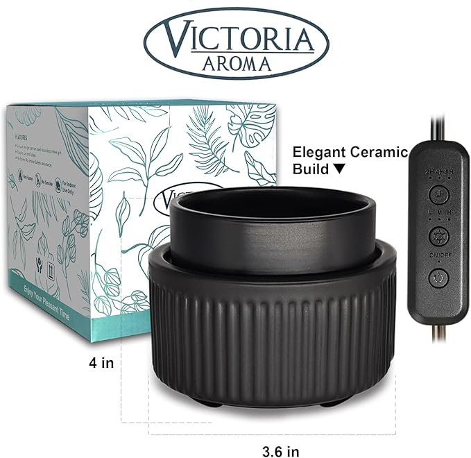 VICTORIA AROMA Ceramic Wax Warmer with Timer, Candle Wax Melter & Wax Burner for Scented Wax Melts, Electric Fragrance Wax Melt Warmer for Home Office Decor Ideal Gift（Black）