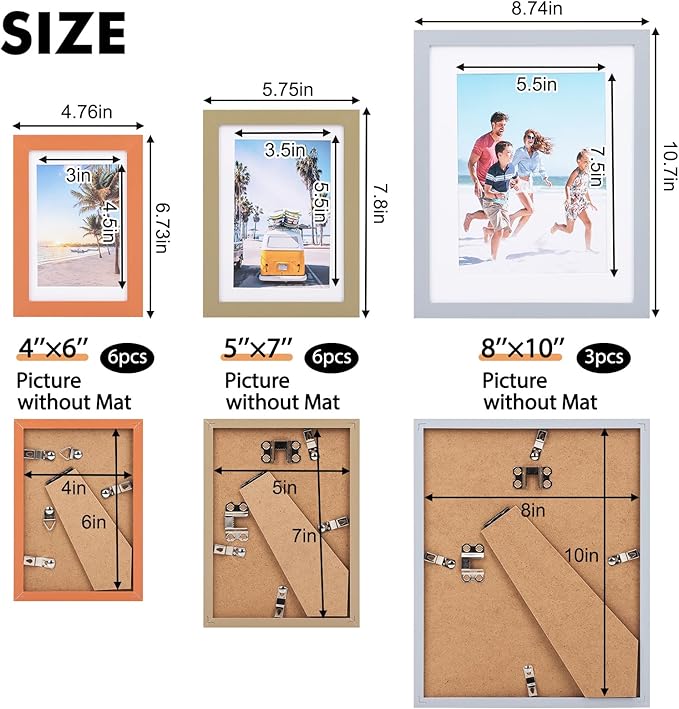Fixwal Picture Frames Set, Gallery Wall Frame Set Picture Frames Collage 15 Pack for Wall or Tabletop with 8x10 5x7 4x6 Frames, Soft Earth Tones