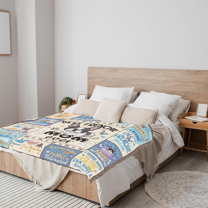 Wxiben French Bulldog Gifts for Women - French Bulldog Blanket for Bulldog Lovers/Owners Frenchie Bulldogs Mom Gift Dog Birthday Throw Blanket for Home Sofa Couch Bed 60x50in