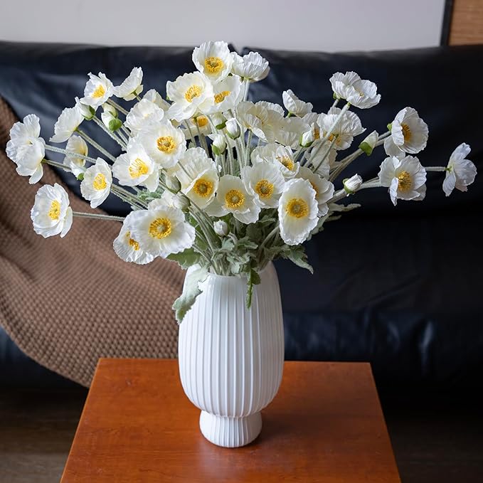 DUYONE Artificial Flowers 6 Stems Poppy Silk Bouquet,for Wedding, Home, Party Decoration,Table Centerpiece Arrangement(White)
