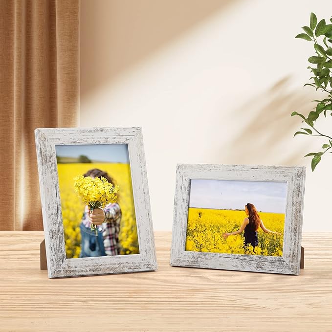 PETAFLOP 5x7 Picture Frame Set of 7, Distressd Rustic Frames Display 5 by 7 Inch Photo for Wall or Tabletop
