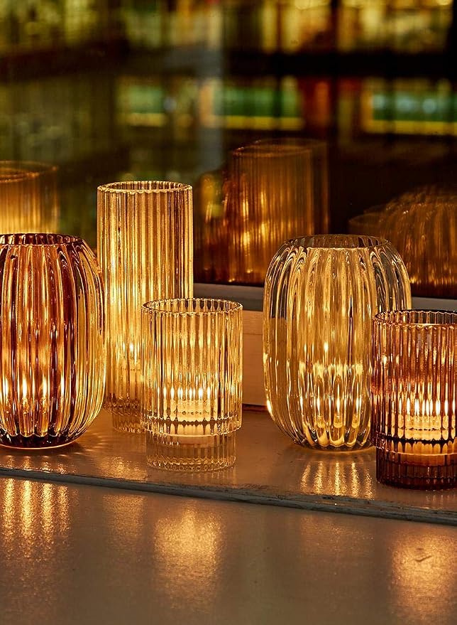 Serene Spaces Living Ribbed Glass Votive Holders – Elegant Pleated Candle Holders for Tea Lights, Votive Candles – Decorative Glass Holders for Home, Weddings, 3.75" Tall and 2.25" Diameter, Set of 4