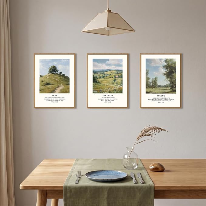 Christian Bible Framed Canvas Wall Art Set,Jesus Verse Vintage Wall Decor,Nature Scripture Landspaces Art Prints,Religious Artwork for Living Room,Dining Room,Farmhouse-12 x16 x3