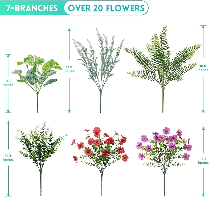 Hrobek Fake Artificial Flowers for Outdoors Faux Plants Outside Indoor,Realistic UV Resistant Silk Flower for Home Patio Garden Back Yard Front Porch Decor Spring Summer(12 Bunches)