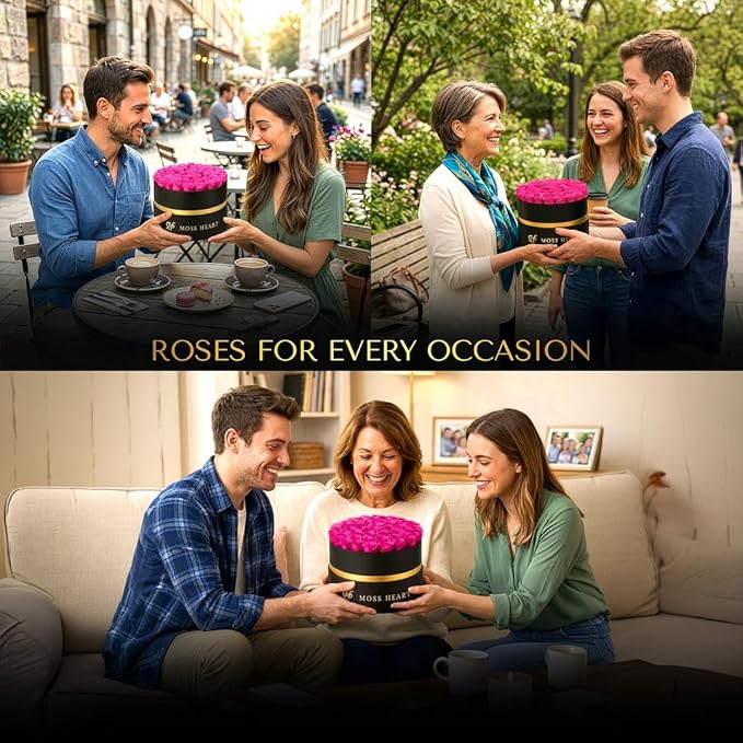 50 Petite Preserved Roses, Designer Round Box, Real Forever Roses Last 1+ Year, Premium Gift for Women, Wife, Girlfriend, Mother’s Day, Birthday, Anniversary, Valentine’s Day