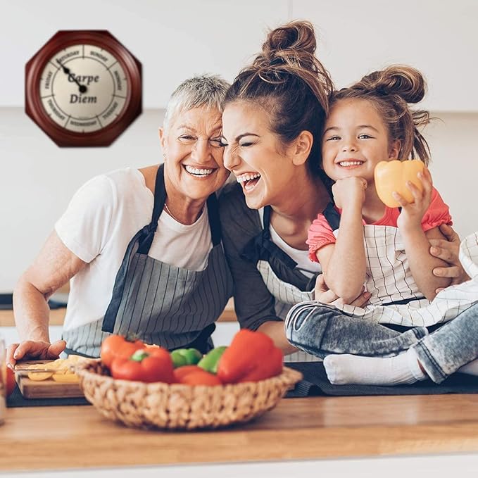 Classic “Carpe Diem” Day of The Week Wall Clock - 10" Solid Mahogany Wood Frame, Ideal Retirement Gift for Men and Women, Day Clock for Seniors and Retirees