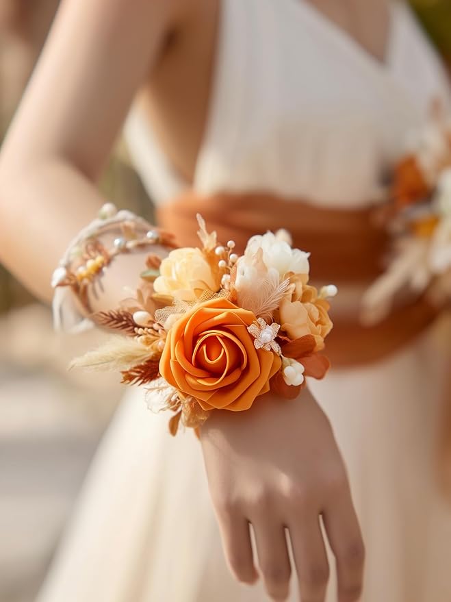 InnoGear Artificial Flowers, 50 Pcs Orange Rose Foam Fake Roses Bulk with Stems for Autumn Fall Decoration DIY Wedding Bouquets Centerpieces Bridal Shower Party Christmas Tree