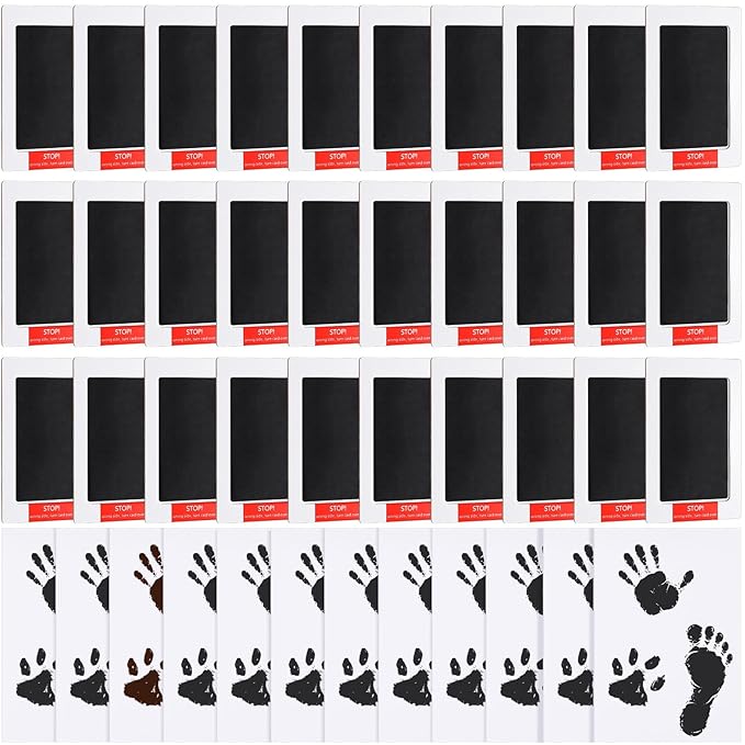 Jetec 90 Pack Inkless Baby Footprint and Handprint Kit Dog Paw Print Kit Includes 30 Pcs Ink Pads and 60 Pcs Imprint Cards for Newborn Registry Family Keepsake Baby Gift, Black