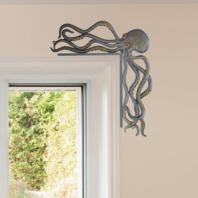 FairySandy Metal Door Frame Decoration 11.81 x 10.43 Inches Octopus Themed Home Decor for Indoor Outdoor Door Window Home Office(Vintage Color)