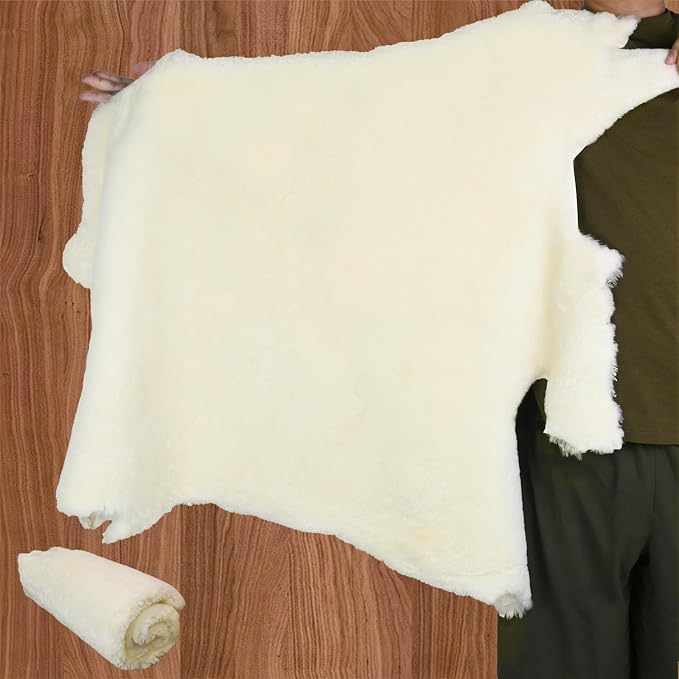 Aegis Cover Australian Merino Sheepskin Full Hide 8 Sq. Ft, 0.5" Lambs Wool Pile Crafting Material for Handmade Insoles, Slippers, Rugs, Pads, Craftsmanship and Upholstery (Cream)