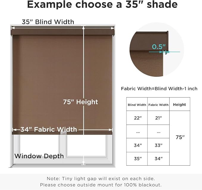 Joydeco 100% Blackout Roller Shades (Pro), Free-Stop Cordless Blinds for Windows, UV Protection, Natural Woven Blinds for Home and Office, Light-Proof Aluminum Cover (Coffee, 53" W x 75" H)