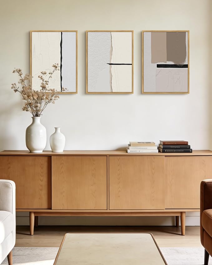 PHOPAGO Neutral Abstract Framed Wall Art Beige Mid Century Textured Wall Decor Minimalist Modern Illustrations Prints for Ding Room Bedroom Decor - 12x16in Natural Framed