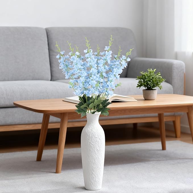 Light Blue Delphinium Artificial Flowers,8PCS Long Stem Fake Larkspur Flowers 33.5'' Faux Delphinium Bulk for Tall Vase Home Wedding Garden Table Decor (Light Blue)