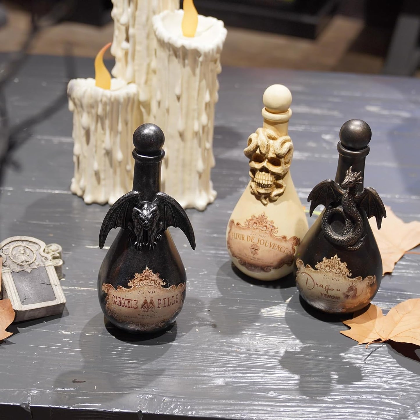 Braxio Halloween Decorations Indoor Potion Bottles - White Skull Décor with Snake Halloween Decoration Room Decor Aesthetic Gift for Women Halloween Party Decorations Bottles 4.25 * 4.25 * 9.5 Inch