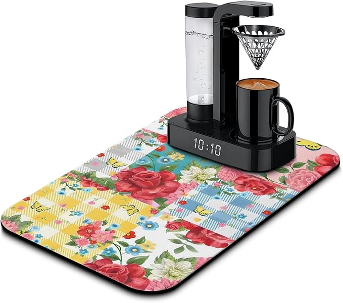 Fun Coffee Mat 19inx12in,Coffee Bar Mat for Countertops,Absorbent Hide Stain Anti-Slip Coffee Bar Accessories Fit Under Coffee Machine Mat,dish Drying Mats for Kitchen