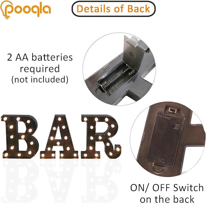 BAR - Illuminated LED Marquee Word Sign - Pre-Lit Pub Bar Sign - Battery Operated (23.03-in x 8.66-in) (Black)