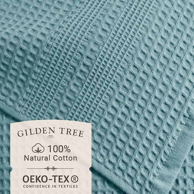 GILDEN TREE Waffle Towels for Bathroom, 100% Cotton Quick Dry Towel, Waffle Bath Towels Large, Absorbent Lightweight Travel Towel, Bath Towels Set of 2, Classic Style (Seafoam)