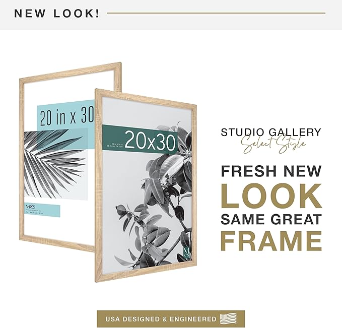 MCS Studio Gallery 20x30 Poster Frame Natural Woodgrain Engineered Wood, Vertical & Horizontal Wall Hanging Large Picture Frame for Photos, Posters & Art Prints (1-Pack)