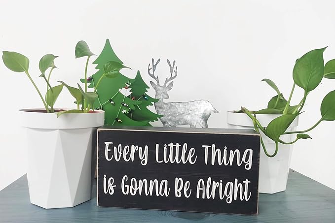 Esur Every Little Thing is Gonna Be Alright Birds Wooden Box Sign - Farmhouse Art Home Desk Shelf Tabletop Wall Black Decor