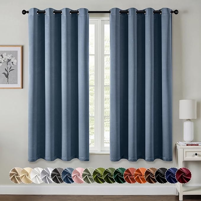 MIULEE Stone Blue Blackout Curtains for Bedroom Living Room 63 Inches Long 2 Panels, Thermal Insulated Room Darkening Drapes Solid Grommet Noise Reduction Light Blocking Window Treatments 50x63 Inch