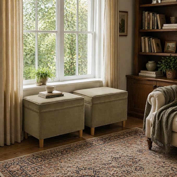 HomePop 24" Dinah Collection Storage Ottoman - Light Sage Green Velvet