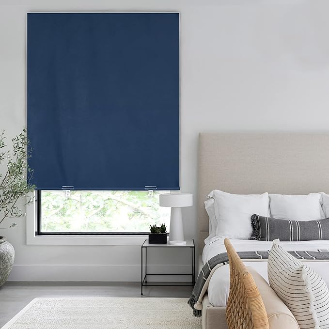 LazBlinds 100% Blackout Roller Shades, No Tools No Drill Cordless Blinds for Windows, Thermal Insulated UV Protection Privacy Window Shades for Bedroom (48''W x 72''H, Navy Blue)