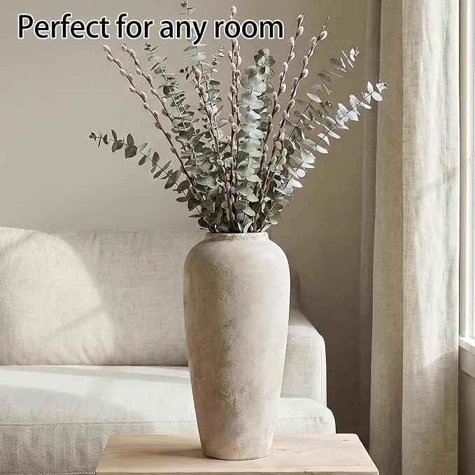 15 Inch Farmhouse Decor Ceramic Rustic Vase,Beige Handmade Flower Vases for Centerpieces,Pottery Vase for Living Room,Kitchen & Bedroom Decor,Vintage Ceramic Vases for Wedding