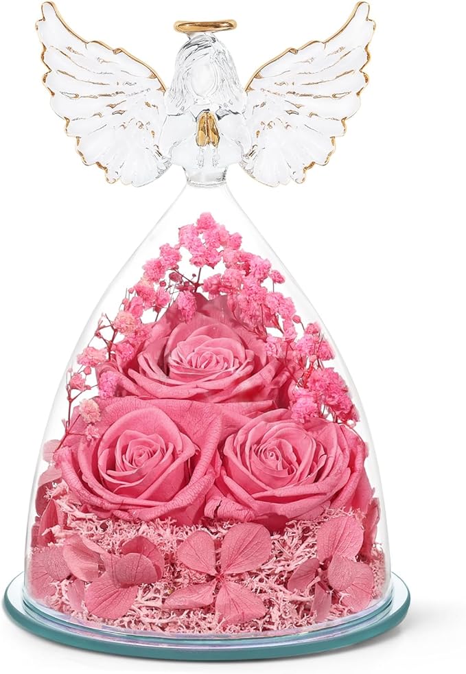 Flowers for Delivery Birthday Gifts for Women Gifts for Mom Grandma Mothers Day Fresh Preserved Flowers Forever Real Roses in Glass Angel Figurines Anniversary Present for Wife Her Friends Daughter