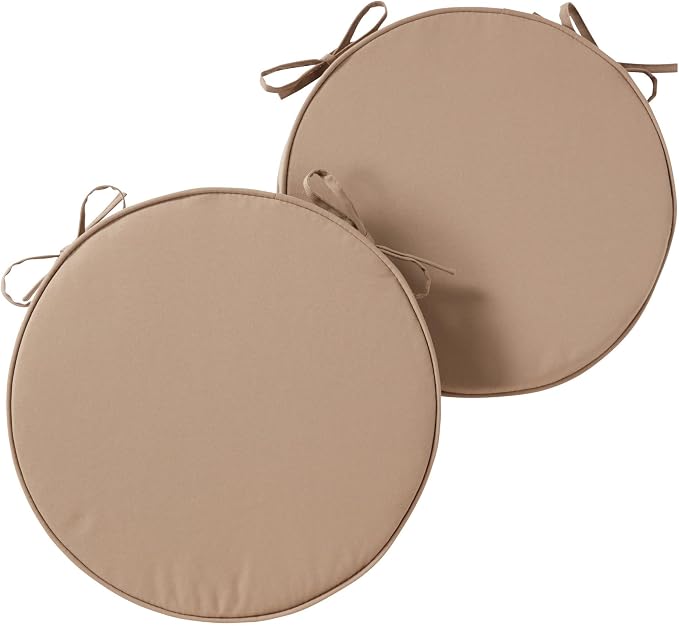 Set of 2 Outdoor 18 inch Round Patio Dining Chair Pads – Comfortable Fiber-Filled Seat Cushions with Ties, Reversible Polyester Fabric, Coronado