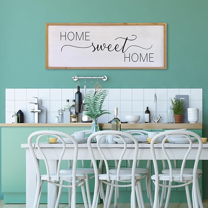 Home Sweet Home Sign Wall Decor 40”X15” Master Family Room Above Bed Beautiful Living Room Above Couch Sign Large Rustic Farmhouse Wood Framed Entryway Hanging Wall Art Decoration (Wood)
