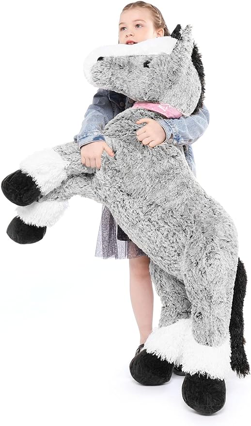MaoGoLan Giant Horse Stuffed Animal Plush Toy, Large Horse Pony Stuff Plush Body Pillow Gift for Kid Girl Boy Birthday Gift Easter Baby Shower Party Decor (Gray, 47")