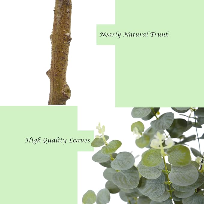 Artificial Eucalyptus Plant 5ft, Fake Tree with Basket, Faux Eucalyptus Plants with White Silver Dollar Leaves, Faux Floor Trees for Home Office Decor Indoor Outdoor