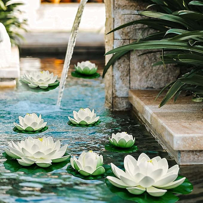 16Pcs Artificial Floating Pool Flowers, 7in & 4in Fake Water Lily Pads Flowers, Lotus Flower Floating Pool Decorations
