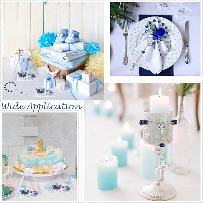 Sureio 50 Sets Baptism Favors Rosary Set Including Mini Rosary Beads Baptism Favors Organza Bags for Baby Shower Wedding Supplies Gifts for Christening Weddings First Communion Easter Gift