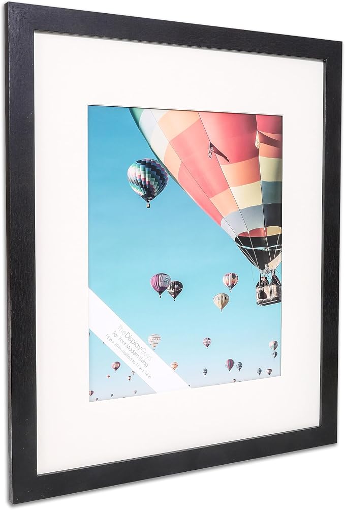 The Display Guys - Black Wooden Minimalist Picture Frames Set - Tempered Glass - 16x20 matted to 11x14 - Wall Hanging - 4-Pack