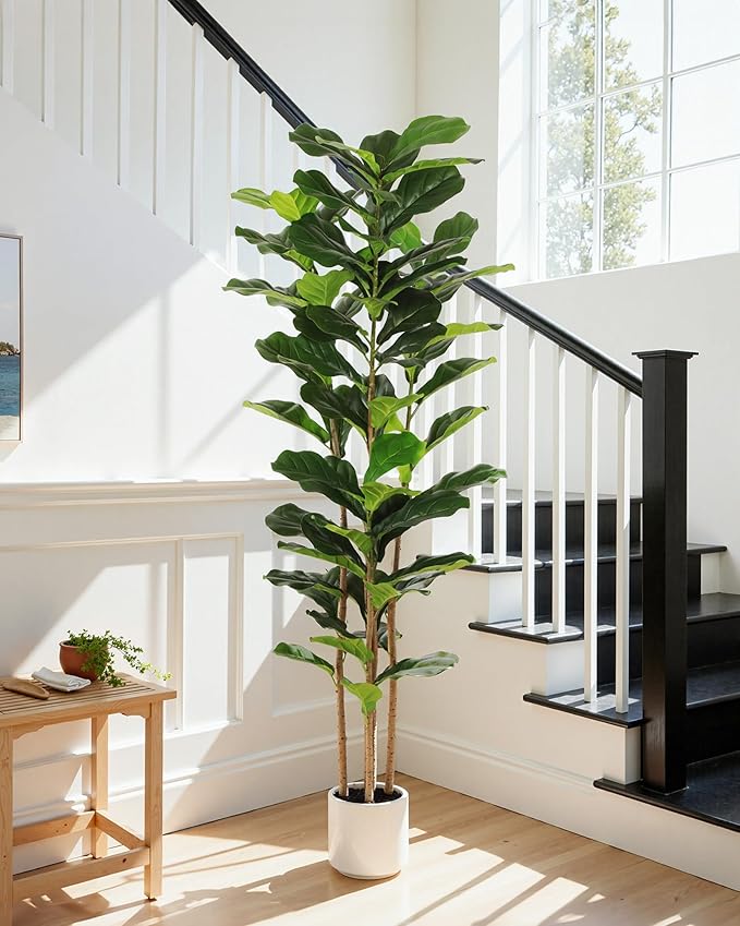 FLOWORLD Fiddle Leaf Fig Tree, 6FT Faux Trees Indoor,Tall FakeTree with Decorative planters,Natural Wood Trunk & Realistic Fiddle Leaf, Artificial Plants for Home Office, Living Room, Outdoor