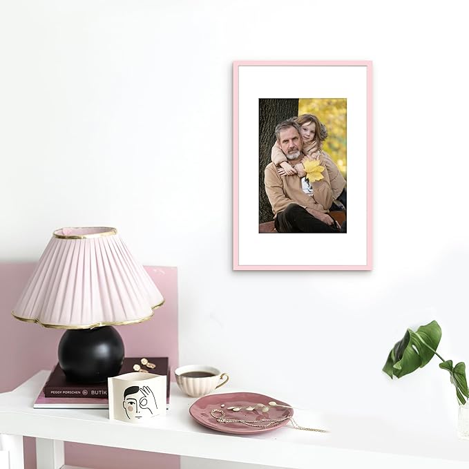 Picrit 11x17 Picture Frame Set of 12, Display 8x12 with Mat or 11x17 without Mat, Photo Frames for Wall Mounting Display, Pink
