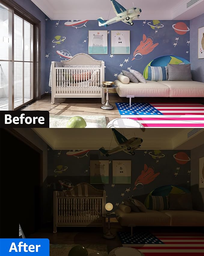 Sumobaby Blackout Curtains for Bedroom Portable 75"x59",No Drill Black Out Shades with Upgraded Hook&Loop Tapes,100% Blackout Window Cover,Easy to Cut Fit Blinds for Bedroom,Nursery(2 Panel,Black)