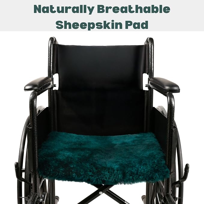 Natural Sheepskin for Bed Sores and Skin Irritation | 100% Real Medical Sheepskins with Non-Slip Back for Pain Relief and Discomfort, Wool Seat Pad, Emerald, 17 in. x 17 in,.