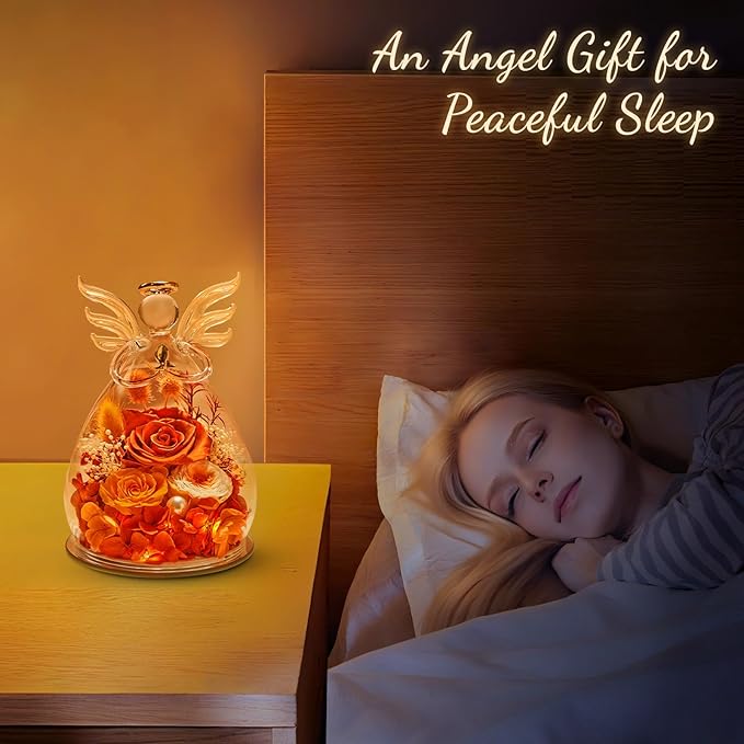 Bessol Gifts for Mom Birthday Flowers for Women Mothers Day Flowers for Delivery Preserved Roses Forever Flower in Glass Angel Figurines Fresh Eternal Rose for Grandma Wife Sister Daughter Friends