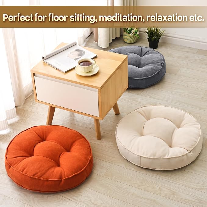 1 MIDDLE ONE Floor Pillow Set of 2, Memory Foam Floor Cushions for Adults, Large Meditation Pillow for Sitting, 22 x 22 Inches (Round | Orange)