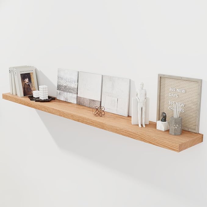 RICHFOCUS Floating Shelves for Wall 72 Inch Solid USA-Sourced Oak Wooden Shelves for Bathroom Kitchen 9" Deep Modern Wood Shelf with Heavy-Duty Bracket for Wall Mounted, Natural Finish