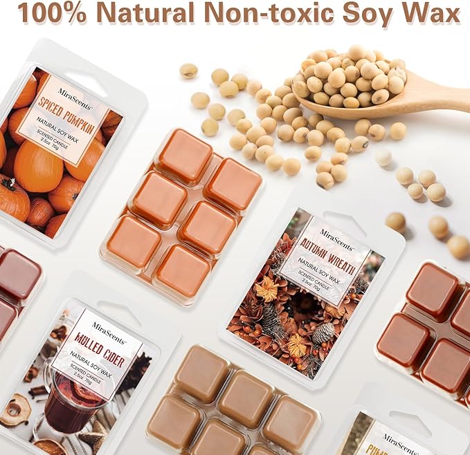 Fall Scented Wax Melts, Wax Cubes for Wax Warmer, Autumn Strong Scented Wax Melts,Nature Soy Wax Melts, Mix Scented Melts Sets Long Lasting for Fall,2.5 oz (6 Pack)