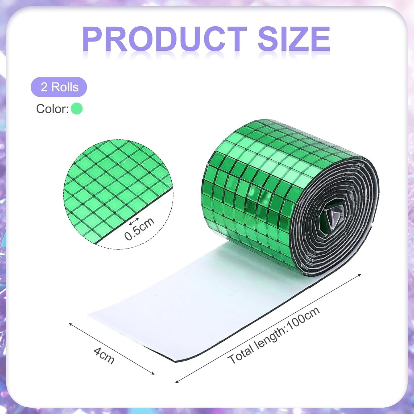 MECCANIXITY Self Adhesive Glass Mirror Mosaic Tiles 3200 Pcs 5 x 5 mm Disco Tiles for Craft Decoration Glass Mirror Disco Ball Green 2 Pcs