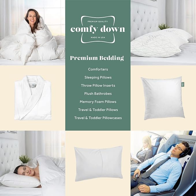 ComfyDown Decorative Throw Pillow Insert, Down and Feather Fill, 100% Cotton Cover, 233 Thread Count - Made in USA (14 X 36)