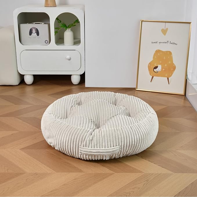 Round Floor Pillow, 6-Inch Thick Meditation Floor Cushion with PP Cotton Filling, Soft Corduroy Boho Floor Seating for Living Room, Bedroom, 22 x 22 Inches (Beige, 1 Pack)