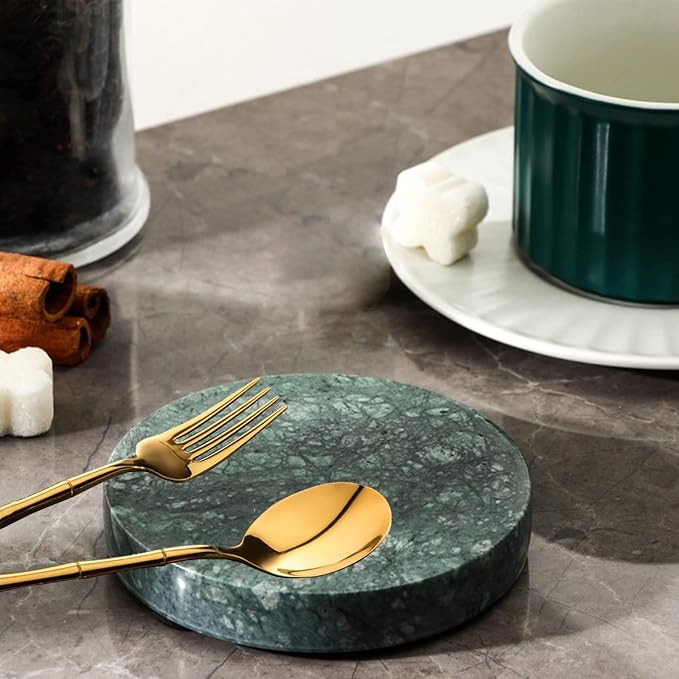 8 PCS 4 Inches Marble Coasters, Round Stone Decorative Modern Coasters with Non-Slip Bottom for Glasses, Cups, Mugs, Emerald