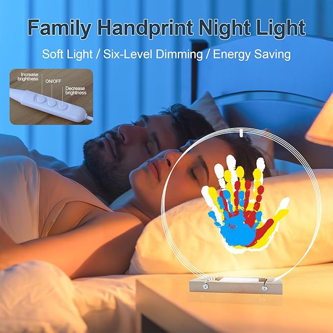 Bixinyo Family Handprint Kit with Light, Baby Hand and Footprint Kit, DIY Craft Keepsake, Family Gifts for Mom, New Parents, Mother's Day, Adoption, Baby Shower Gifts for Boys & Girls (Round, Nature)